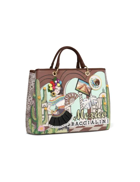 Damen-Tasche mit zwei Griffen Braccialini Cartoline, Mexico