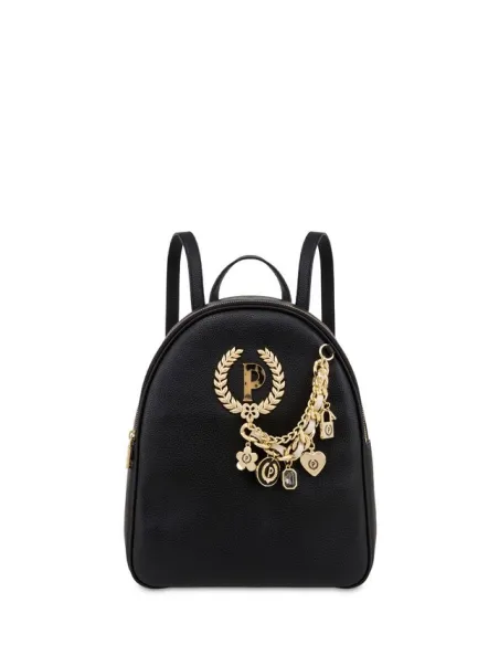 Pollini Damen-Rucksack mit Ketten-Accessoire, schwarz