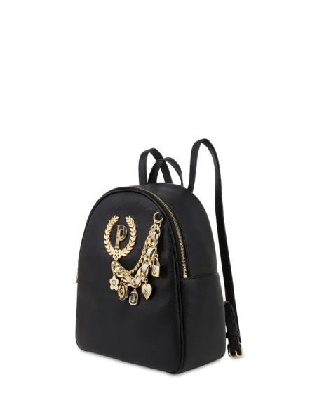 Pollini Damen-Rucksack mit Ketten-Accessoire, schwarz