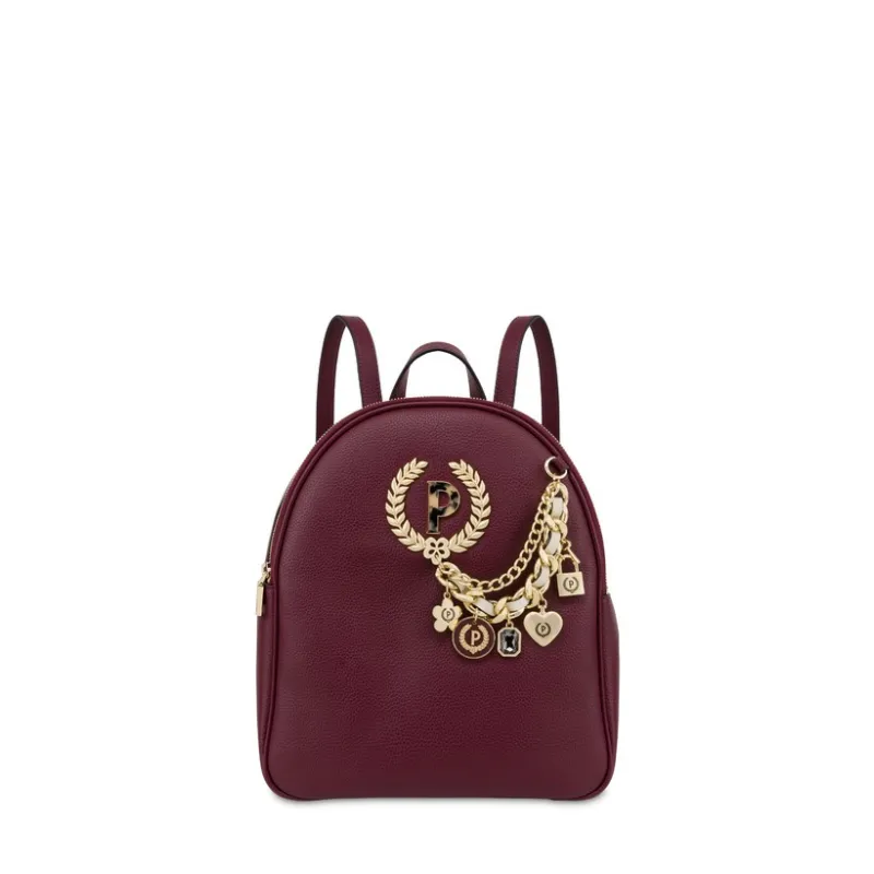 Pollini women's backpack with chain accessory, bordeaux
