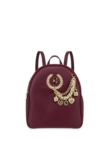 Pollini women's backpack with chain accessory, bordeaux