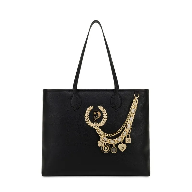 Shopping Pollini con accessorio in catena, nera