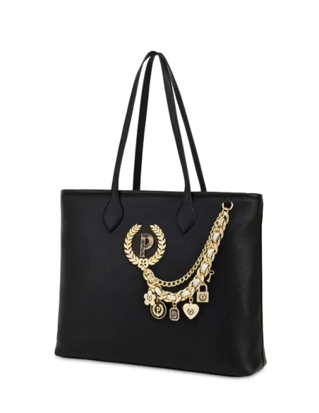 Shopping Pollini con accessorio in catena, nera