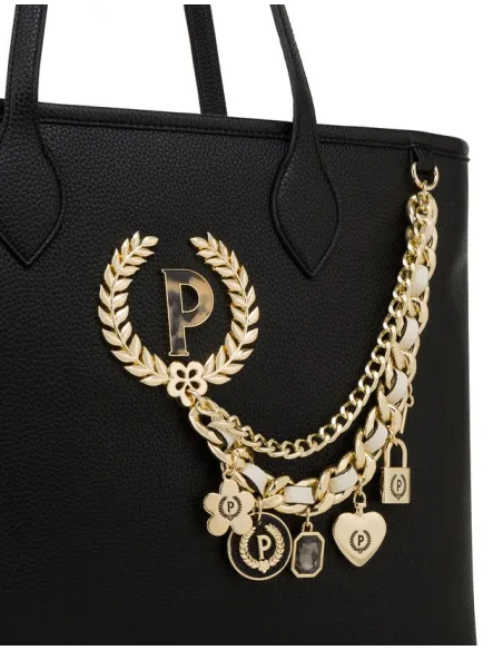 Shopping Pollini con accessorio in catena, nera