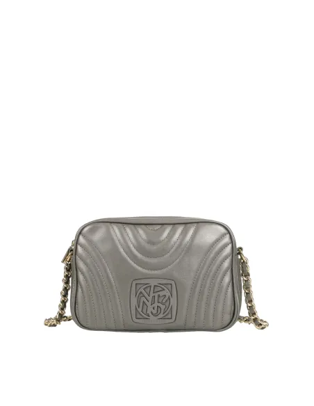 Ynot Stripe zipped cross-body bag, silver