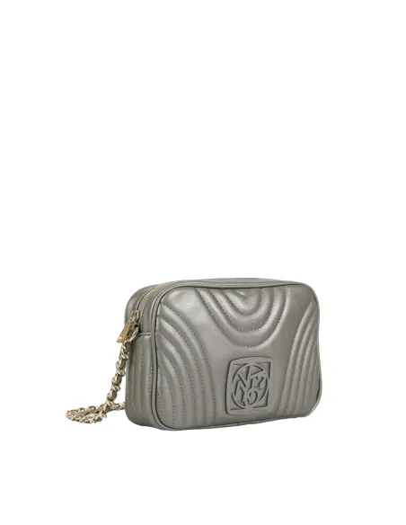 Ynot Stripe zipped cross-body bag, silver