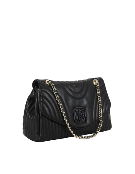 Ynot Stripe gesteppte Schultertasche, schwarz