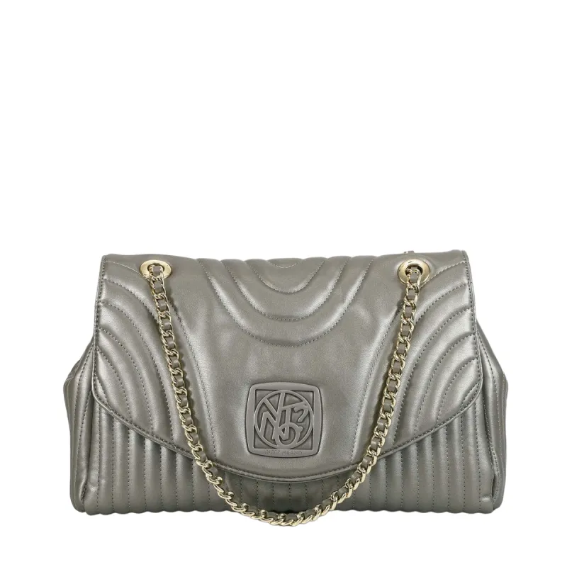 Ynot Stripe quilted shoulder bag, silver
