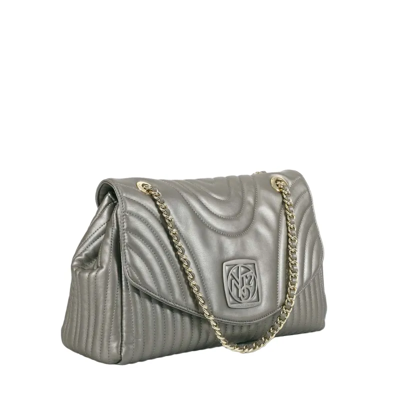Ynot Stripe gesteppte Schultertasche, silber 2