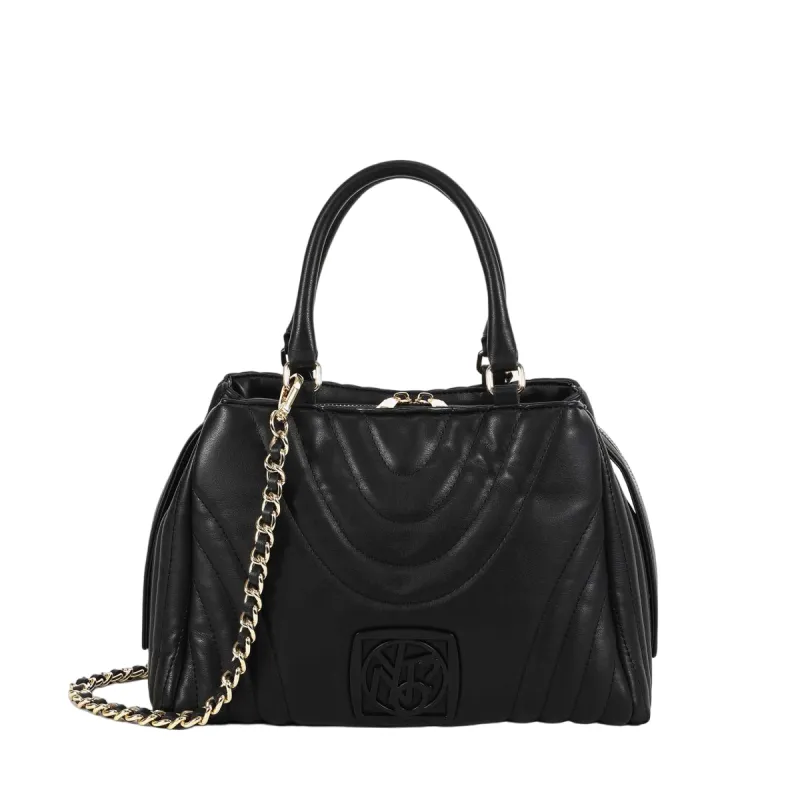 Ynot Stripe women's hanbag with three compartments, black