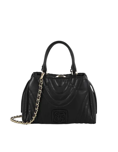 Damentasche mit zwei Griffen und drei Fächern Ynot Stripe, schwarz