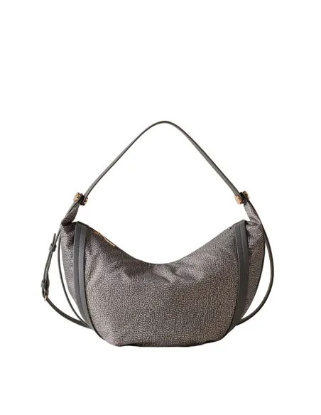 Borsa a spalla media Borbonese New Orbit, grigio argilla