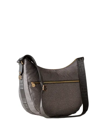 Borbonese Umhängetasche mit Fronttasche, Lehm Grau