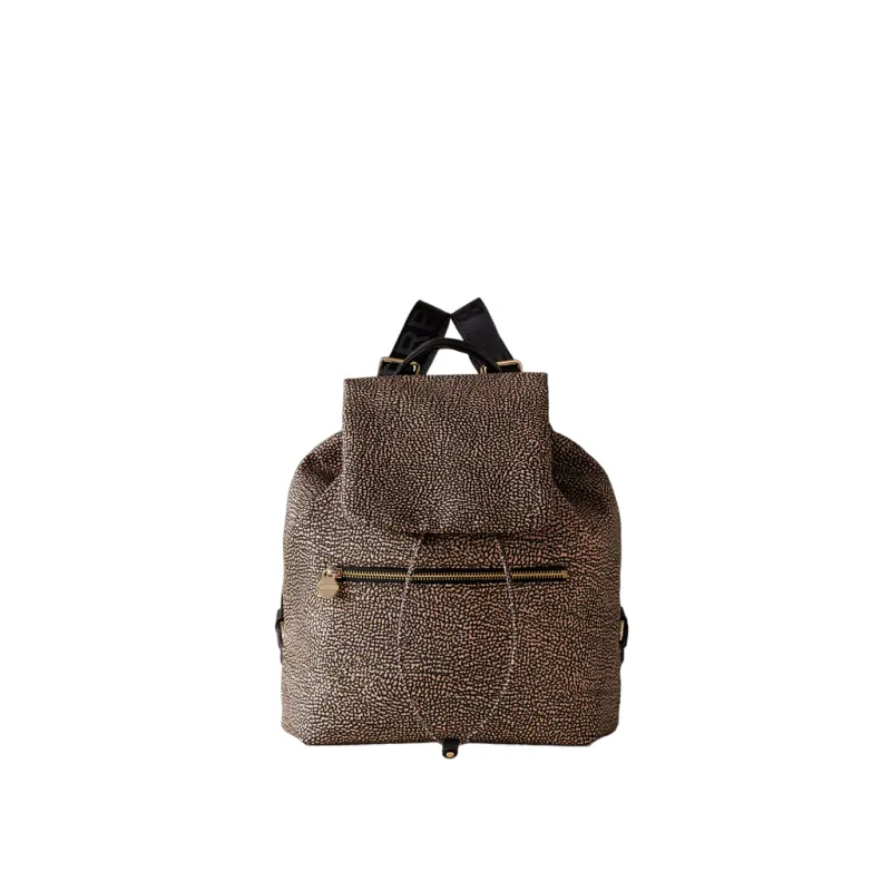 Borbonese women's backpack in recycled fabric with flap...