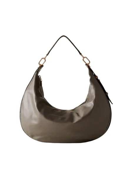 Borbonese large leather hobo bag, clay grey