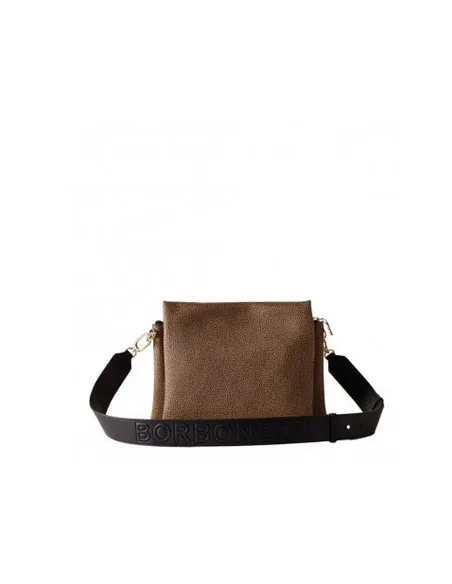 Borsa a tracolla con tre comparti Borbonese, OP Naturale-Nero