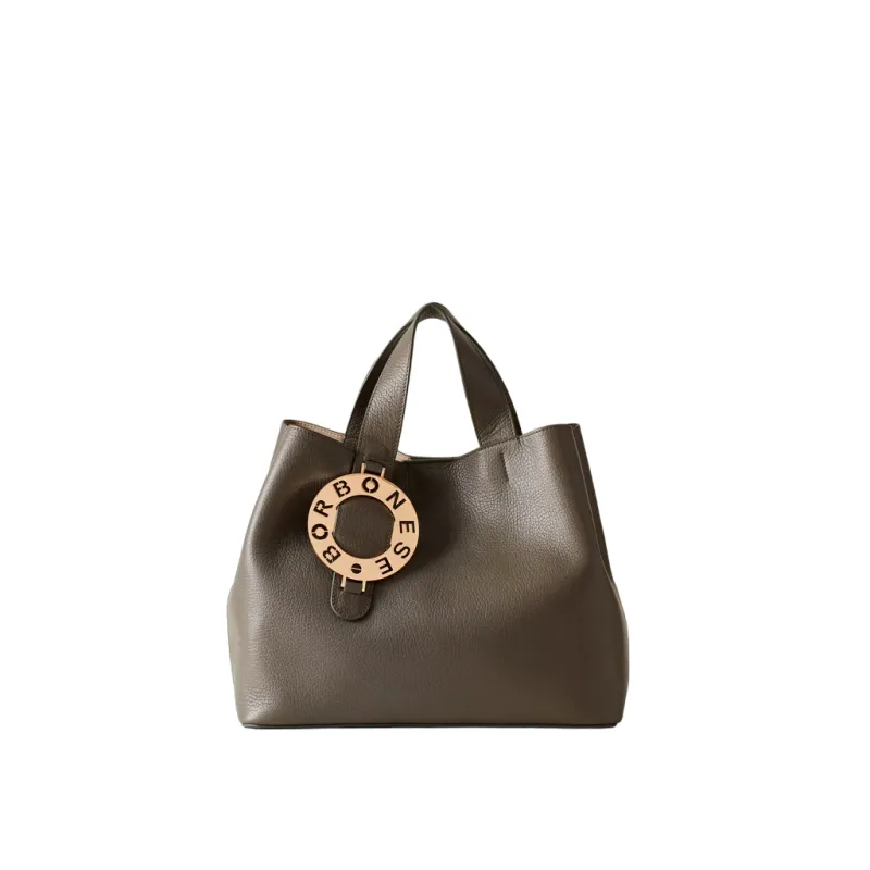 Borbonese 011 leather handbag, clay grey