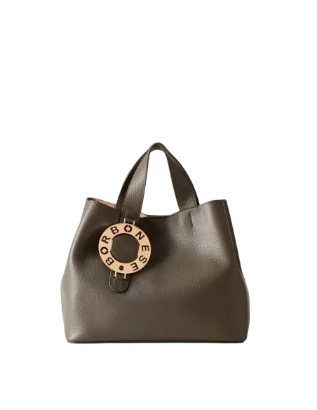 Borbonese 011 leather handbag, clay grey