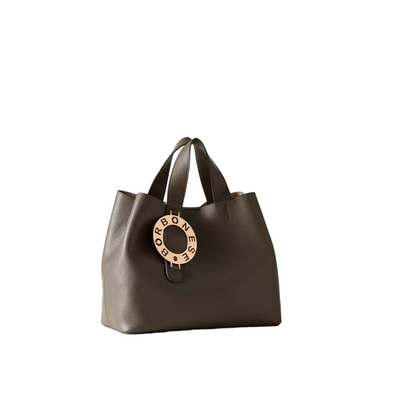 Borbonese 011 Zweihandtasche aus Leder, lehmgrau 2