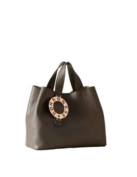 Borbonese 011 leather handbag, clay grey