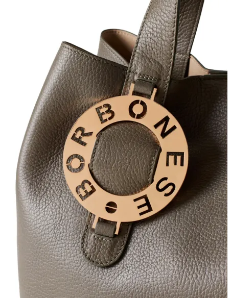 Borbonese 011 Zweihandtasche aus Leder, lehmgrau