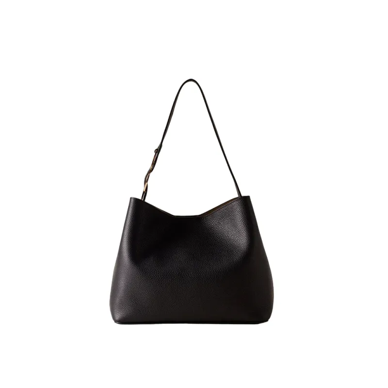 Damen Leder Bucket Bag Borbonese, schwarz