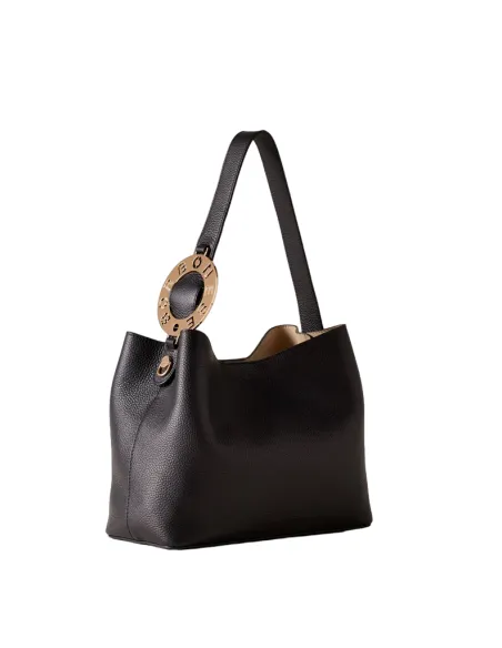 Damen Leder Bucket Bag Borbonese, schwarz