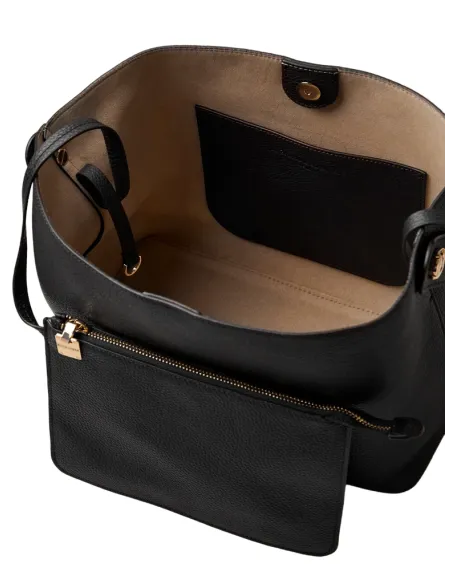 Damen Leder Bucket Bag Borbonese, schwarz