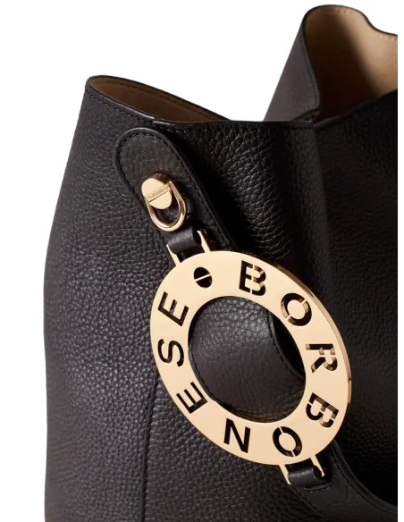 Borsa donna a secchiello in pelle Borbonese, nera