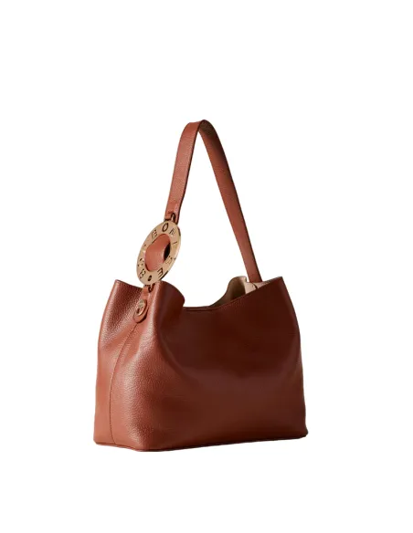 Borsa donna a secchiello in pelle Borbonese, cuoio