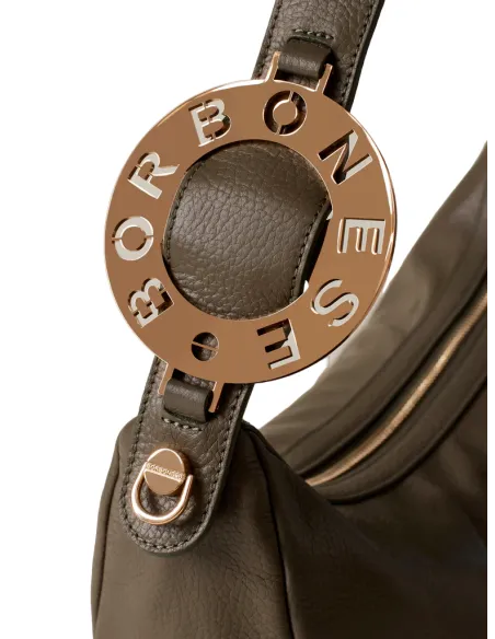 Borbonese leather women's shoulder bag, clay grey