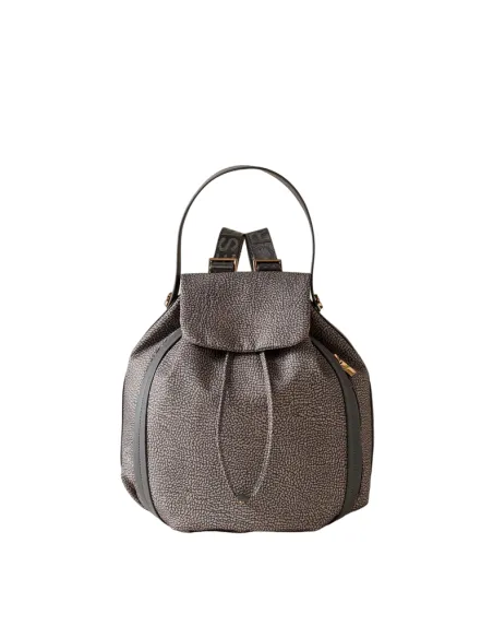 Borbonese women's backpack with top handle, clay grey