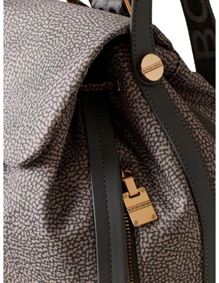Borbonese women's backpack with top handle, clay grey
