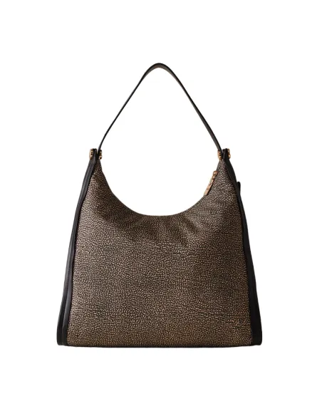 Damen-Schultertasche aus recyceltem Stoff und Leder Borbonese