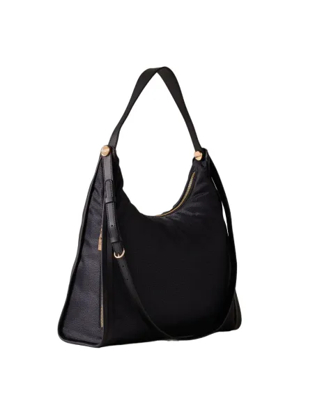 Damen-Schultertasche aus recyceltem Stoff und Leder Borbonese, schwarz