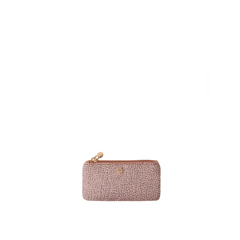 Borbonese key case in recycled fabric and leather, blush