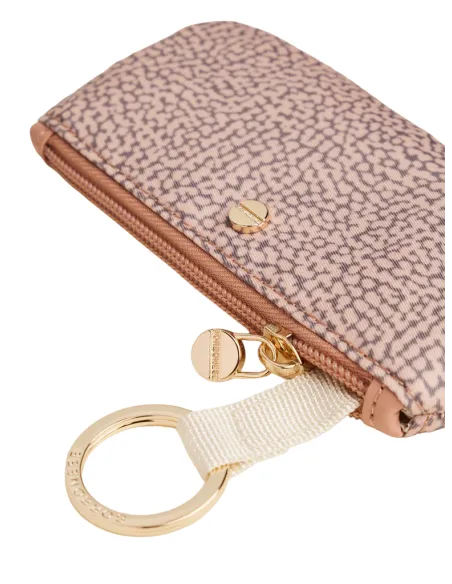 Borbonese key case in recycled fabric and leather, blush
