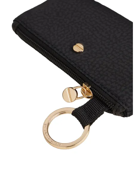Bustina porta chiavi Borbonese in tessuto riciclato e pelle, nera