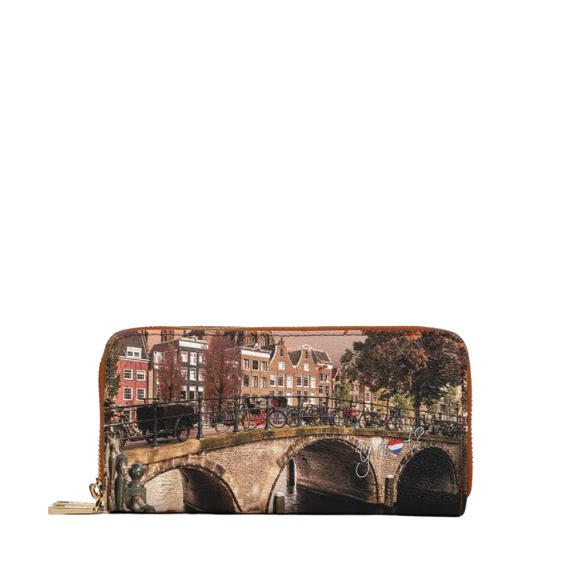 Portafogli donna grande con due zip, autumn river