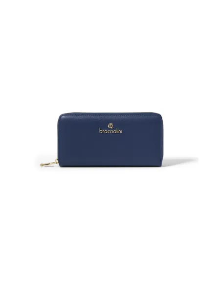 Braccialini Basic women's leather wallet with zip fastener, blue