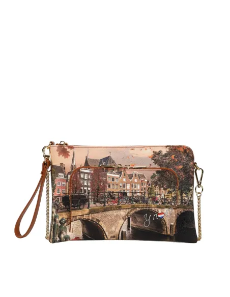 Ynot clutch bag with chain, handle and front pocket, autumn river