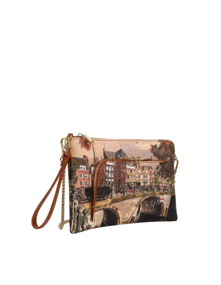 Ynot clutch bag with chain, handle and front pocket, autumn river