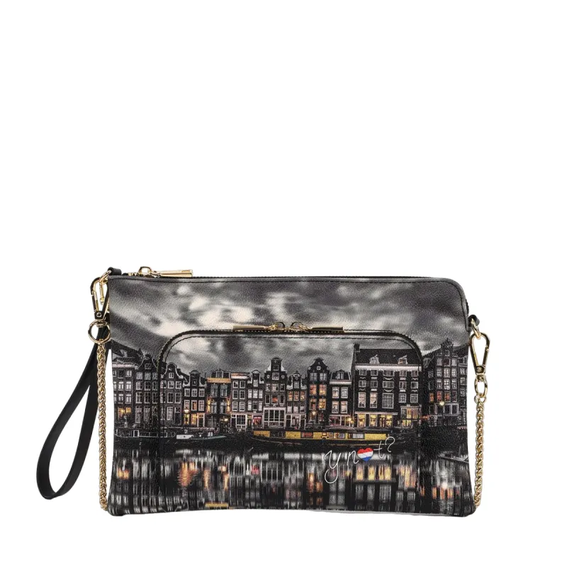 Ynot clutch bag with chain, handle and front pocket, mirror