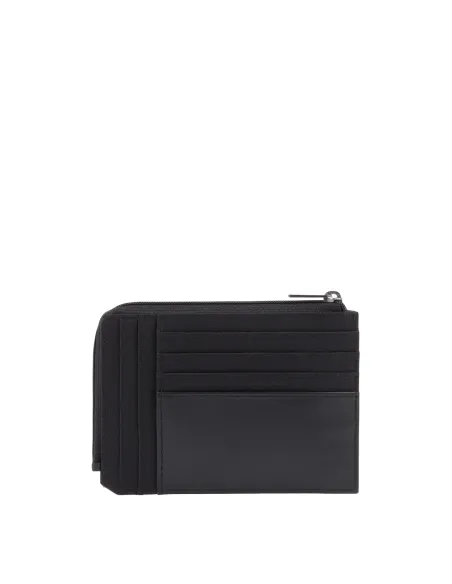 Piquadro Brief2 Zipper coin pouch with document holder and credit card slots, black
