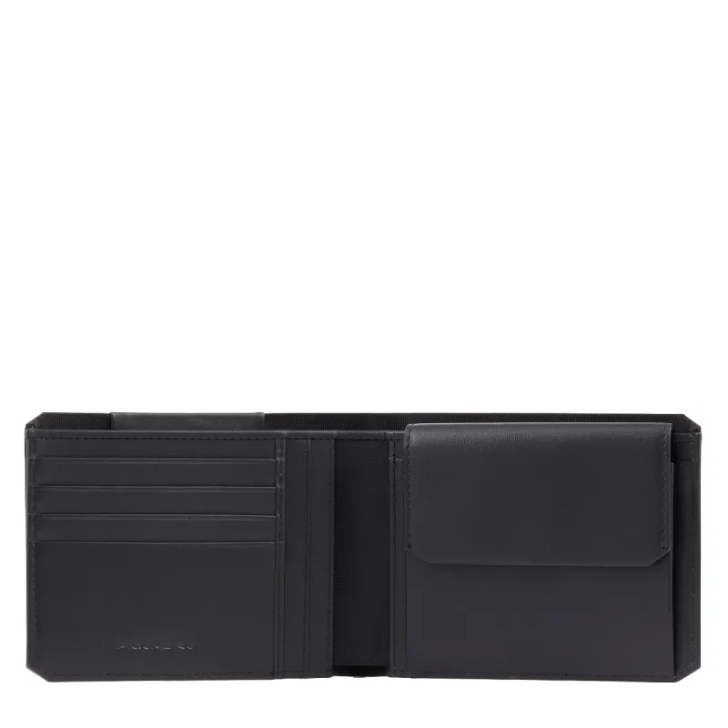 Portafogli uomo in tessuto e pelle con porta monete...