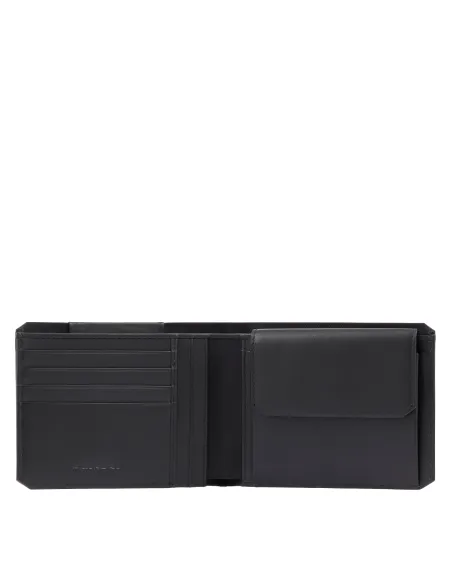 Herren-Geldbörse aus recyceltem Stoff und Leder mit Münzfach Piquadro Brief2, schwarz