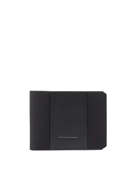Portafogli uomo in tessuto e pelle con porta monete Piquadro Brief2, nero