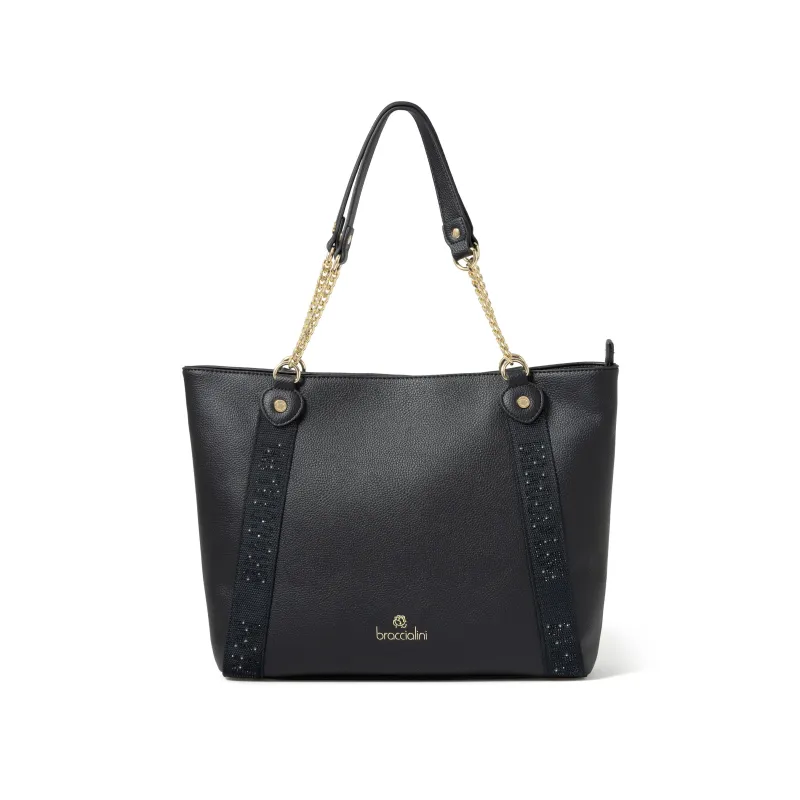 Shopping in pelle braccialini, nera