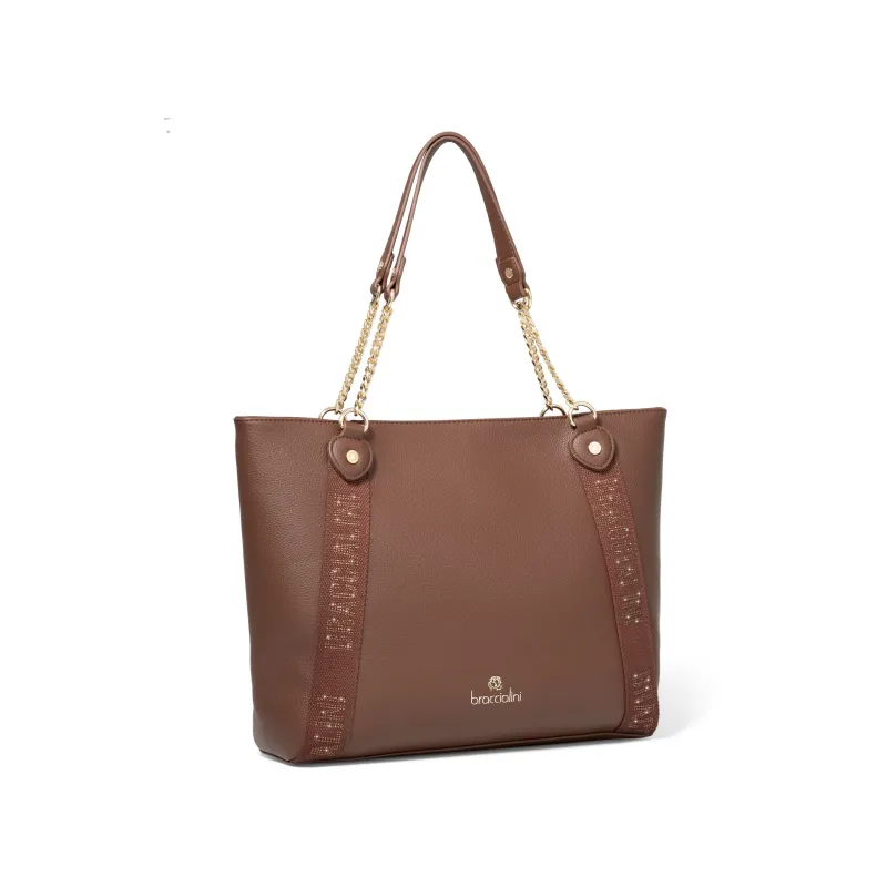 Shopping in pelle braccialini, marrone 2
