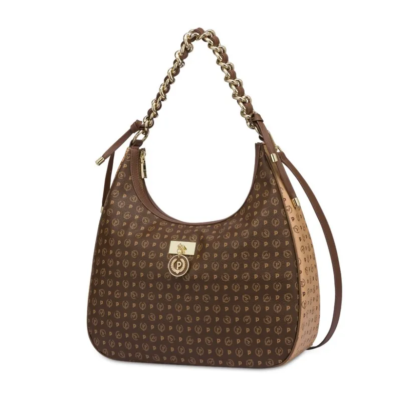 Pollini Heritage Damen-Schultertasche, Braun-Creme 2